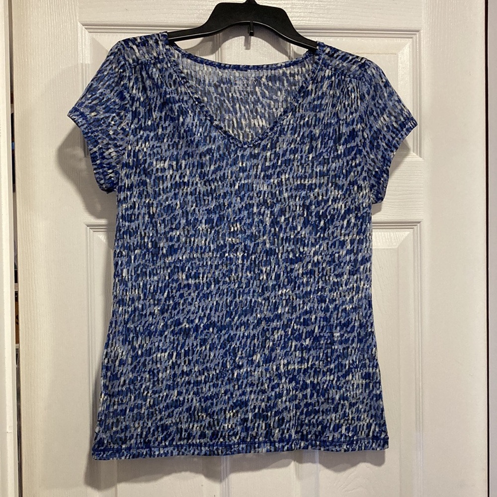 Relativity Blue Black White Abstract Design Cap Sleeve Top - Sz M - Picture 5 of 7